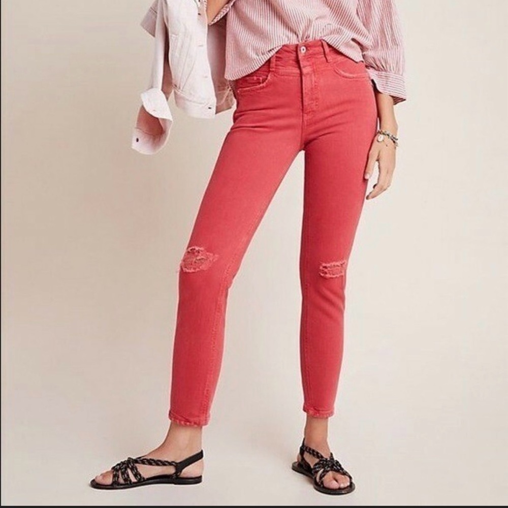 Pilcro and the Letterpress Coral Skinny Jeans